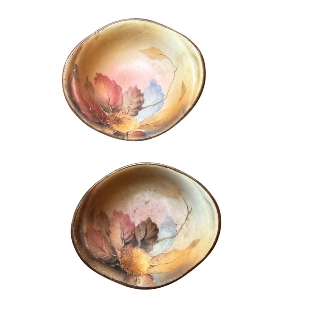 Vtg Hand Painted Nippon Salt Cellars Set Floral Porcelain Open Salts‎ Heirloom